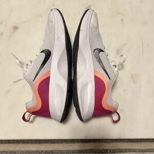 Nike White Sneakers with Black Swoosh and Pink-Orange Heel